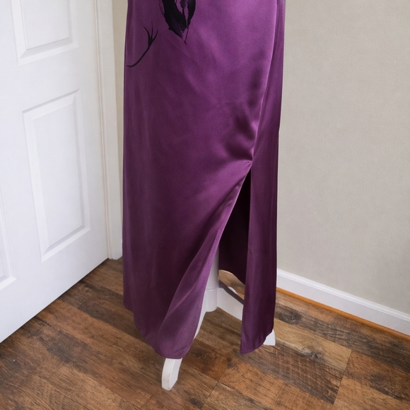 Vintage Y2K Silk Slip Dress Purple Maxi Midi Black Rose Spaghetti Strap Size 12 - Picture 5 of 11
